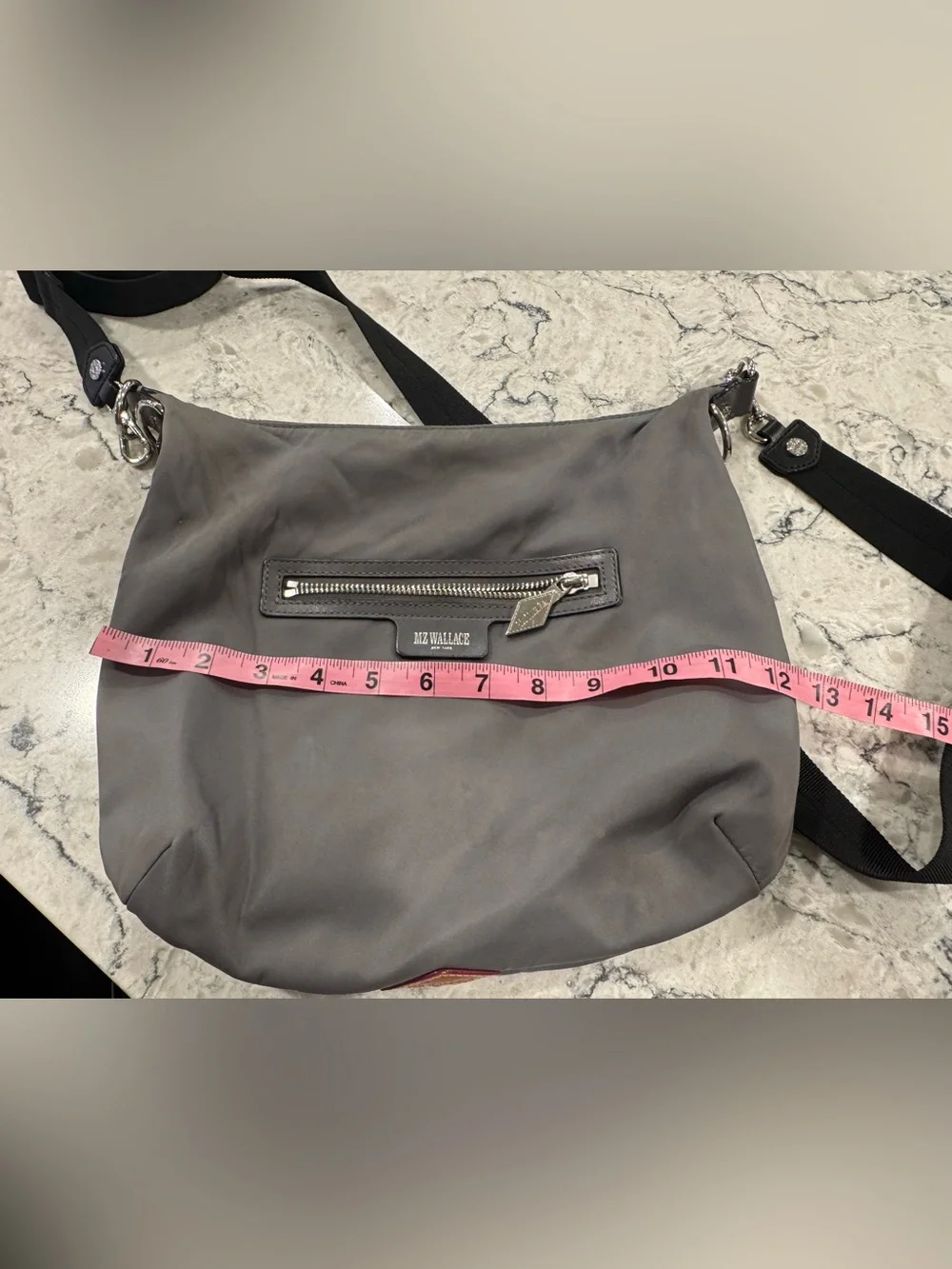 MZ Wallace Gray Nylon Hobo Shoulder Bag Silver Hardware Lightweight Purse